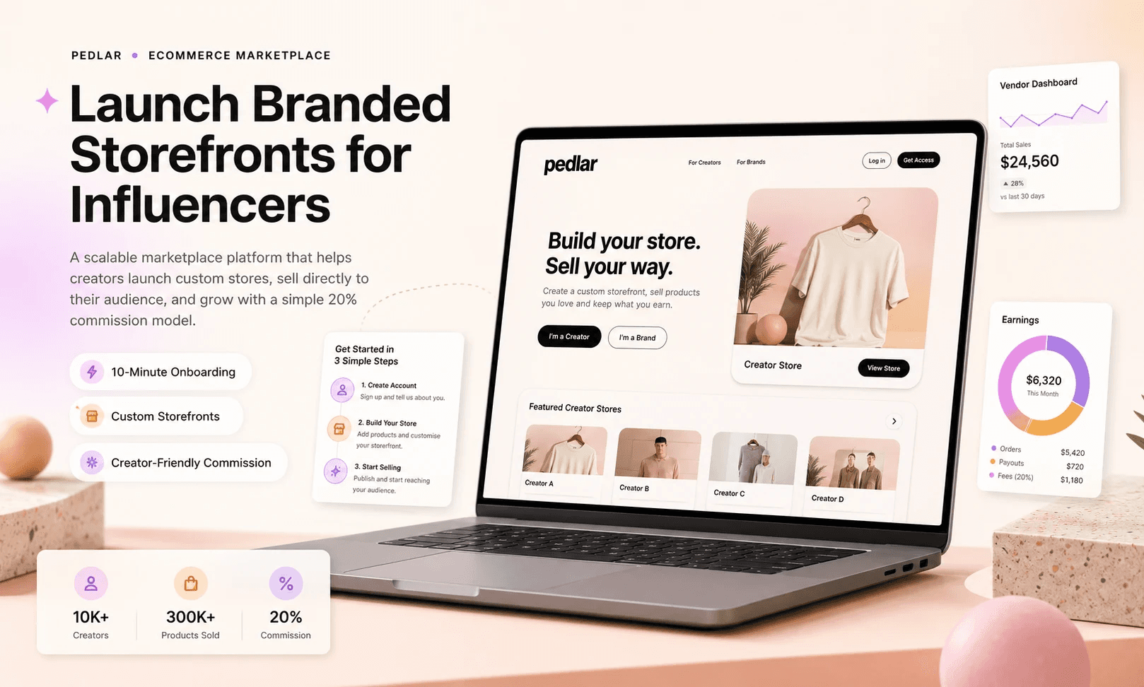 Pedlar creator storefront and marketplace dashboard