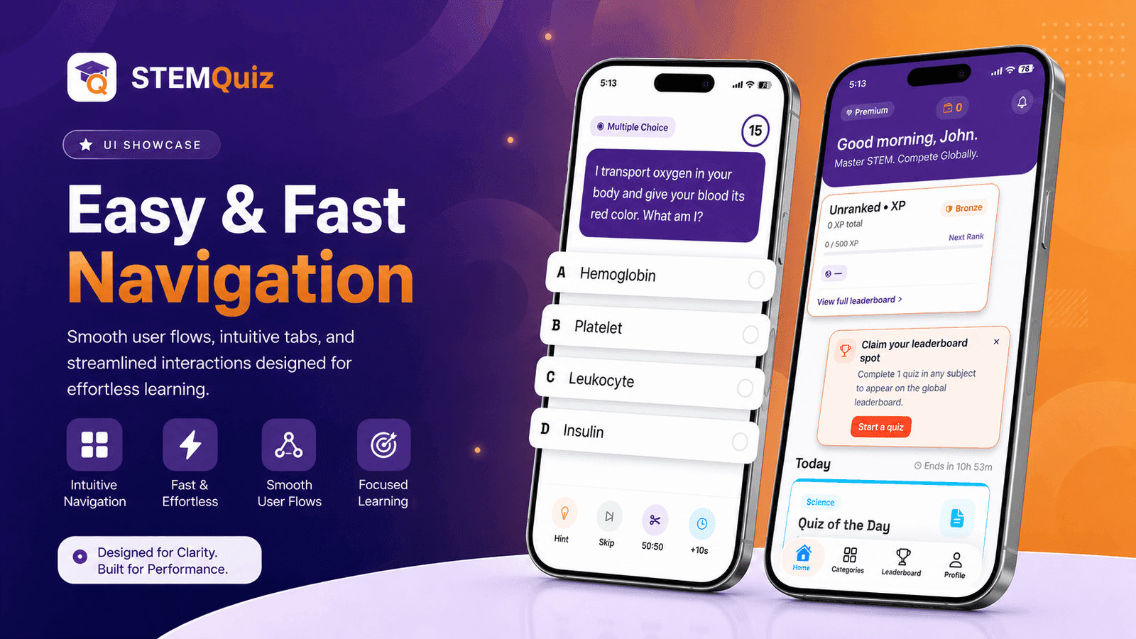STEMQuiz learning and gamification features