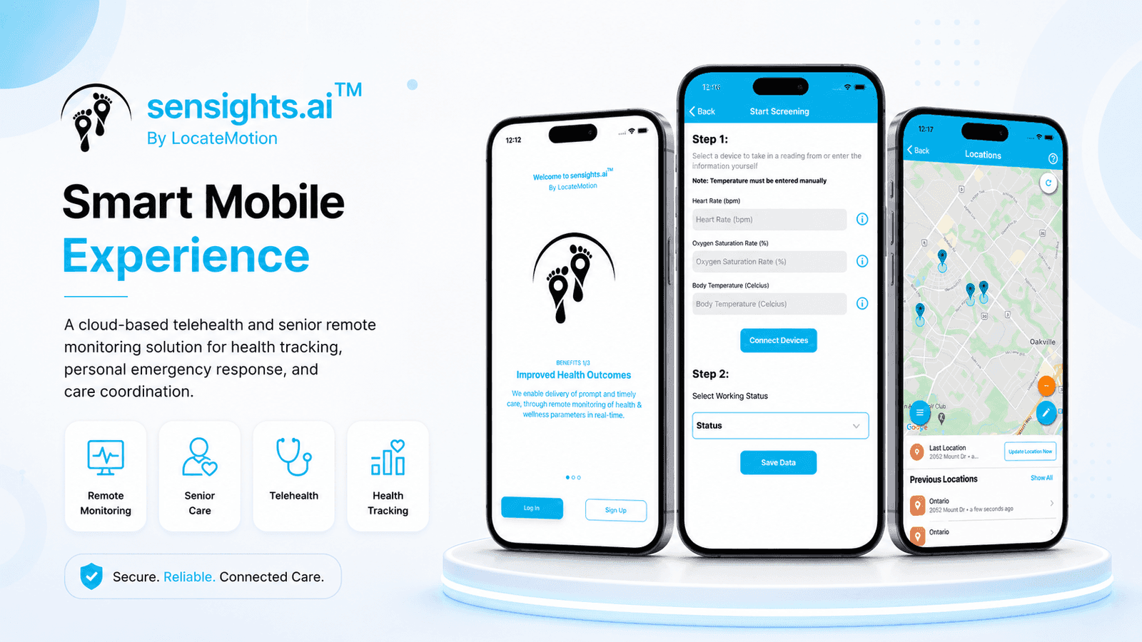 SenSights patient monitoring mobile screens